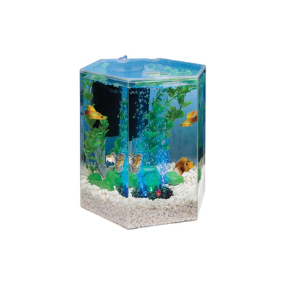Tetra Bubbling LED Aquarium Kit 1 Gallon, Hexagon Shape, With Color-Changing Light Disc