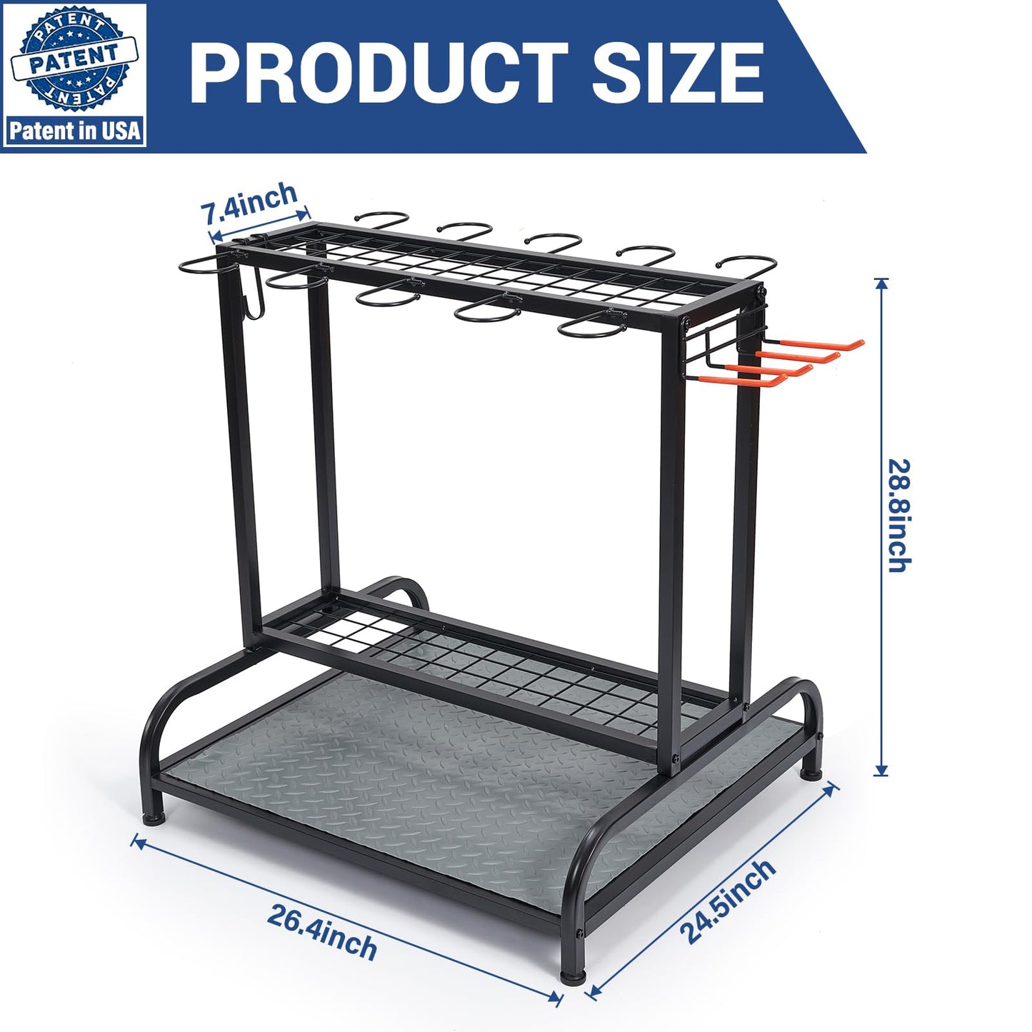 Garden Tool Organizer, Yard Tools Rack Holds 55 Long-Handled Tools/Rakes/Brooms for Garage Organization and Storage, Shed, Outdoor, Lawn, Heavy-Duty Steel, Black, Easy Assembly