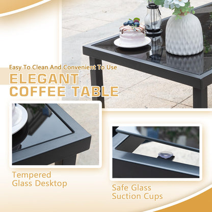 Greesum 4 Pieces Patio Furniture Set Outdoor Conversation Textilene Fabric Chairs for Lawn, Garden, Balcony, Poolside with A Glass Coffee Table, Black