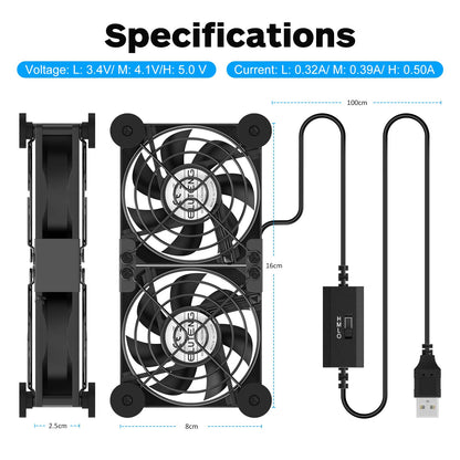 ELUTENG Dual Cooling Fan - Whisper Quiet 80mm USB With 3 Adjustable High Speed USB Port - Heatsink Compatible for PS4, PS5, Router, Laptop, PC, Xbox Cooling Electronics