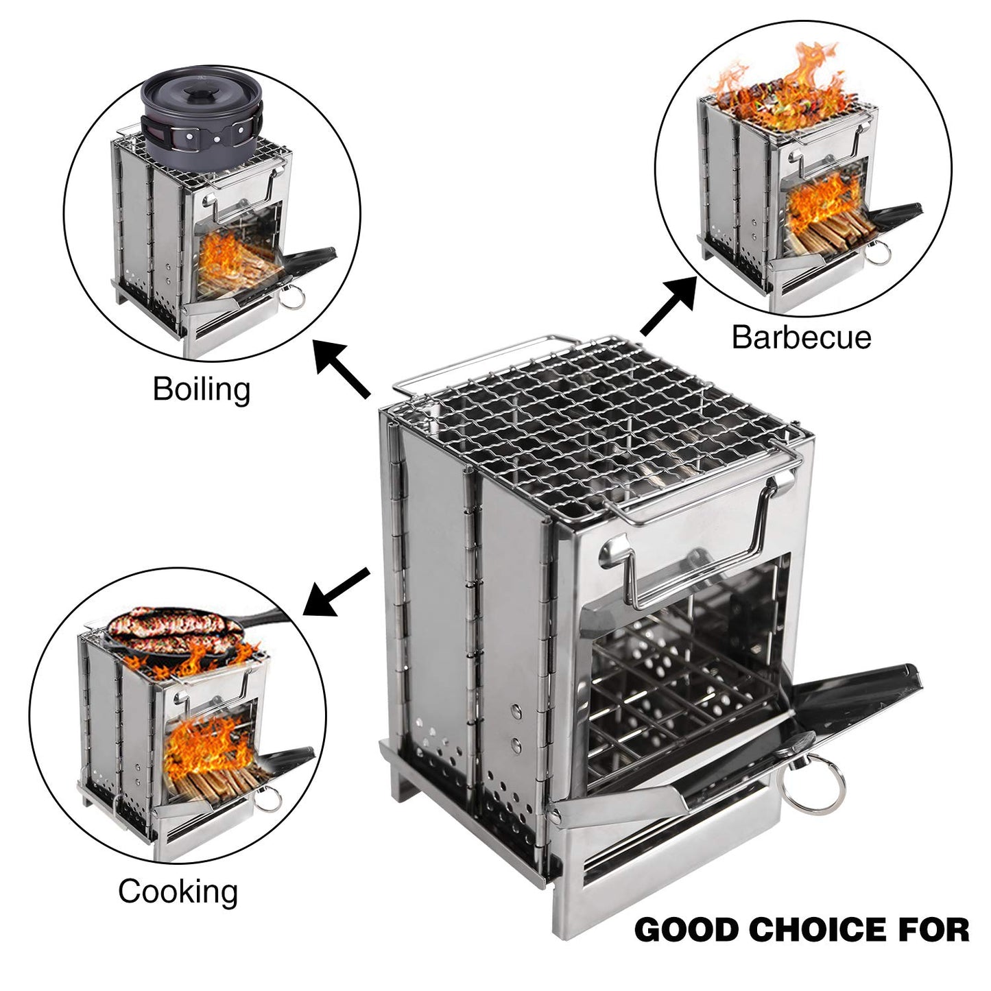 REDCAMP Wood Burning Folding Camp Stove Stainless Steel Grid, Portable Collapsible Backpacking Stove Survival Rocket Stove for Hiking Outdoor Tent Camping Picnic BBQ, Samll