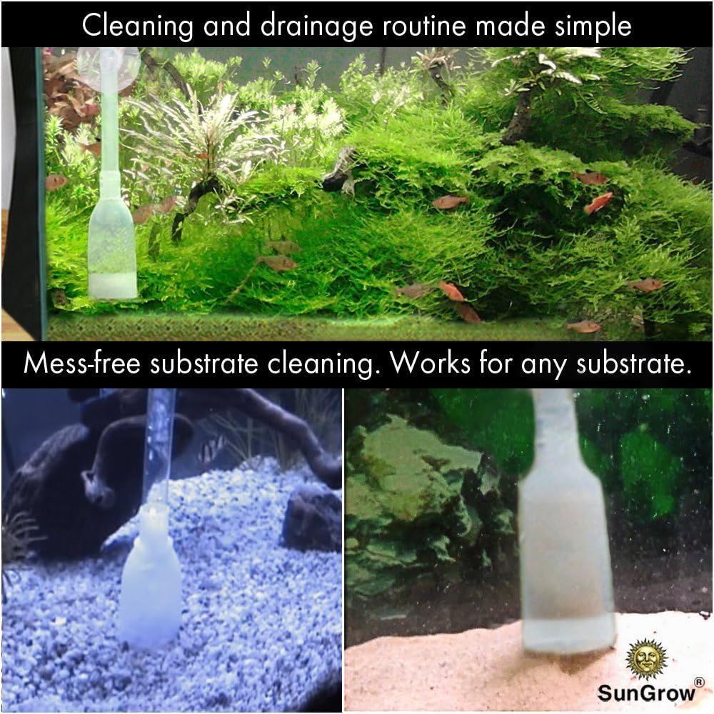 SunGrow Aquarium Fish Tank Gravel Cleaner Vacuum, Siphon Pump Aquarium Water Changer, Tank Cleaner, Syphon Cleaning and Water Changing Tools Kit with Priming Bulb, Aquarium Supplies, 65-inches