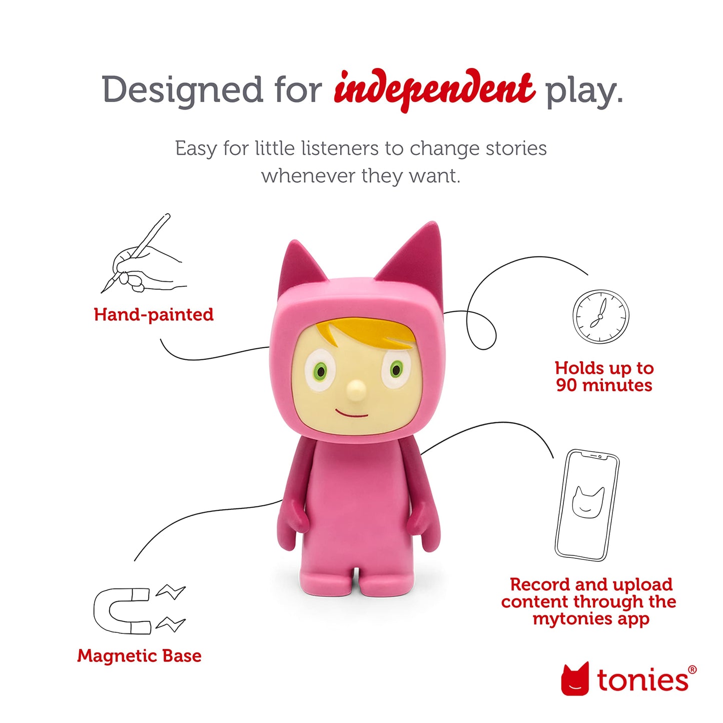 Tonies Creative Audio Character - Record and Upload up to 90 Minutes of Your Own Stories and Songs - Pink/Light