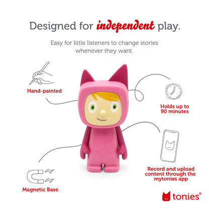 Tonies Creative Audio Character - Record and Upload up to 90 Minutes of Your Own Stories and Songs - Pink/Light