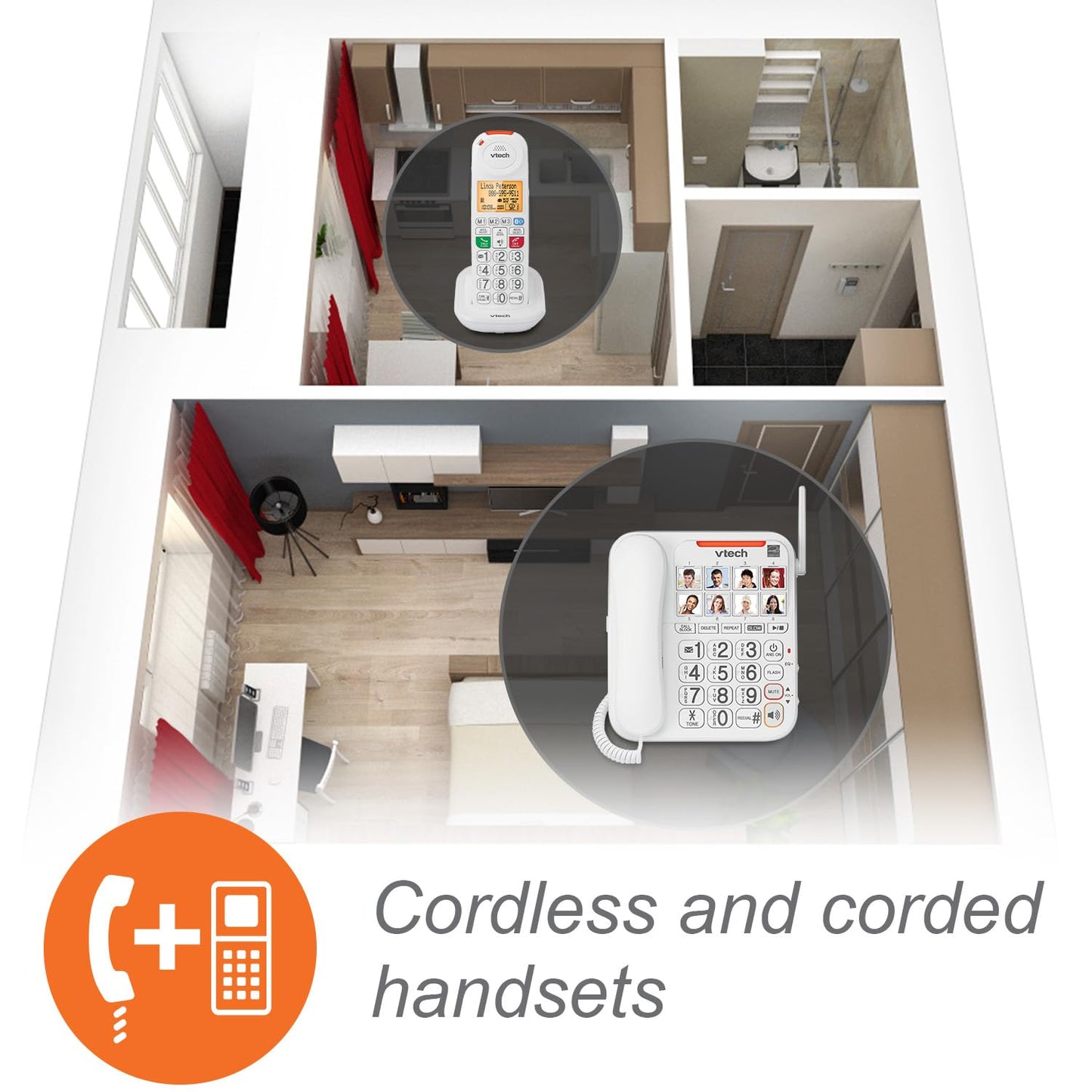 VTech SN5147 Amplified Corded/Cordless Senior Phone with Answering Machine, Call Blocking, 90dB Extra-Loud Visual Ringer, One-Touch Audio Assist on Handset up to 50dB, White