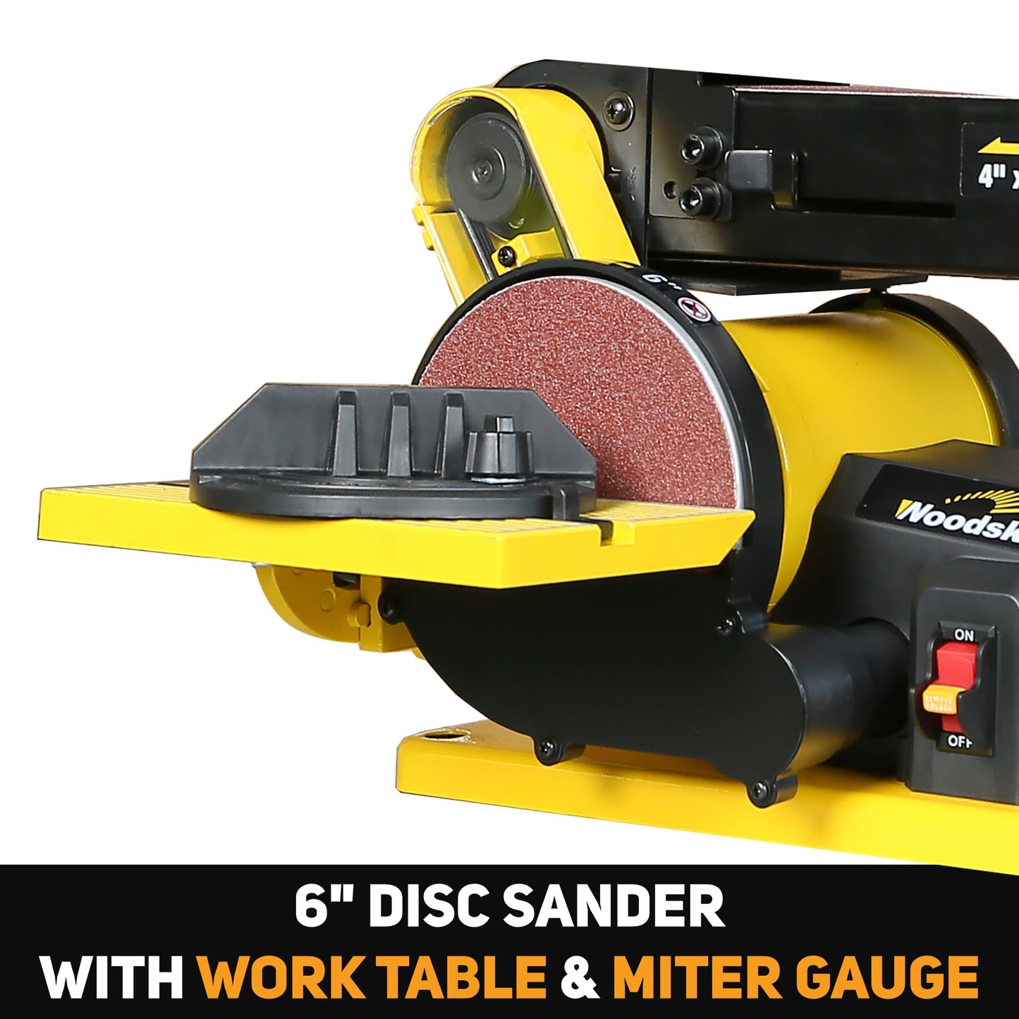 Woodskil 4.3A Belt Sander, 4 x 36 in. Belt & 6 in. Disc Sander, Double Dust Exhaust Port, Steel Base, 2Pcs Sandpapers Included