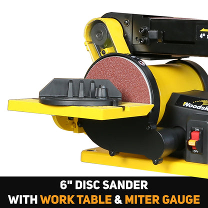 Woodskil 4.3A Belt Sander, 4 x 36 in. Belt & 6 in. Disc Sander, Double Dust Exhaust Port, Steel Base, 2Pcs Sandpapers Included