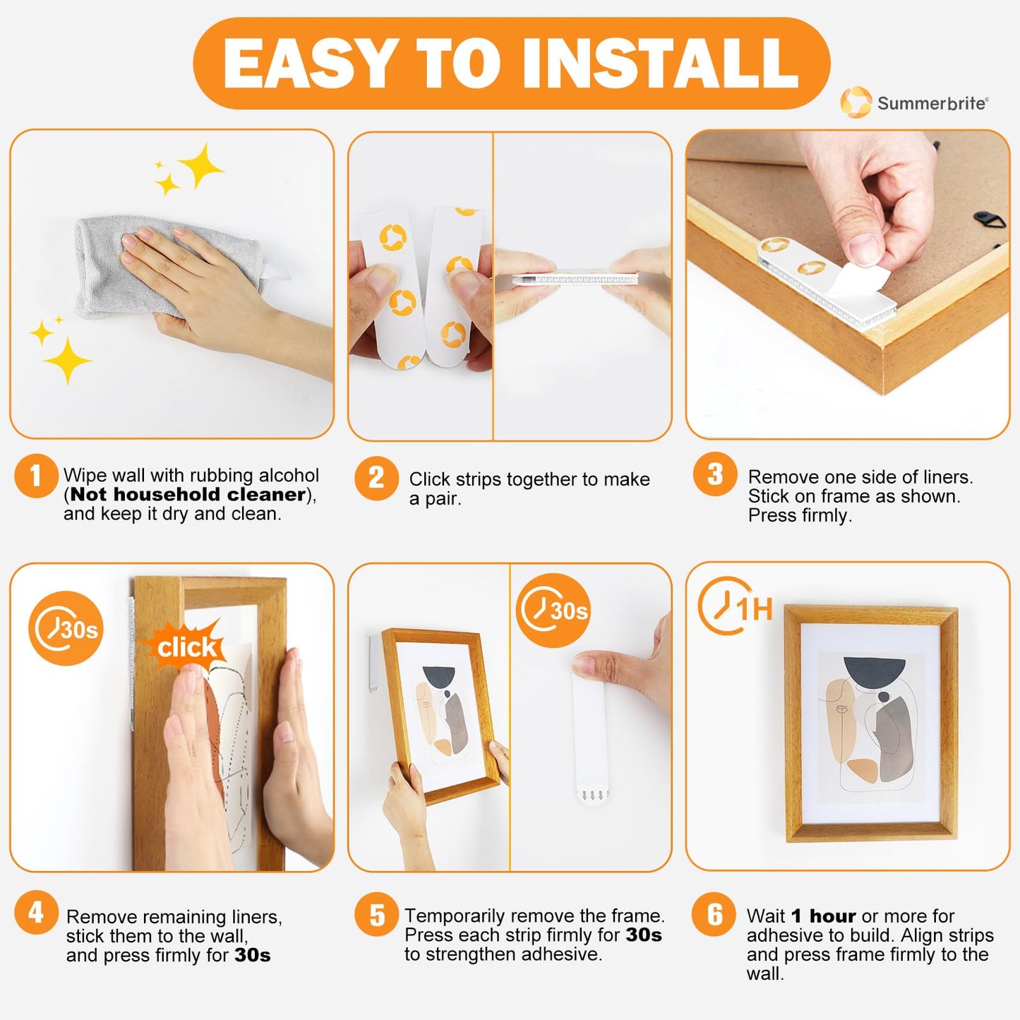 Summerbrite Picture Hanging Strips,Picture Hanger Kit, Removable Damage Free,Picture Hanging Hooks,White Medium(40Pack)