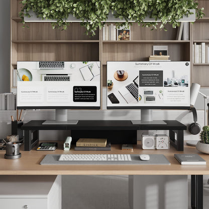 WESTREE Dual Monitor Stand Riser, Wood and Steel Monitor Stand Riser, Computer Monitor Stand for 2 Monitors, Multi-Purpose Desktop Storage Stand for Computer,Laptop,Printer,TV