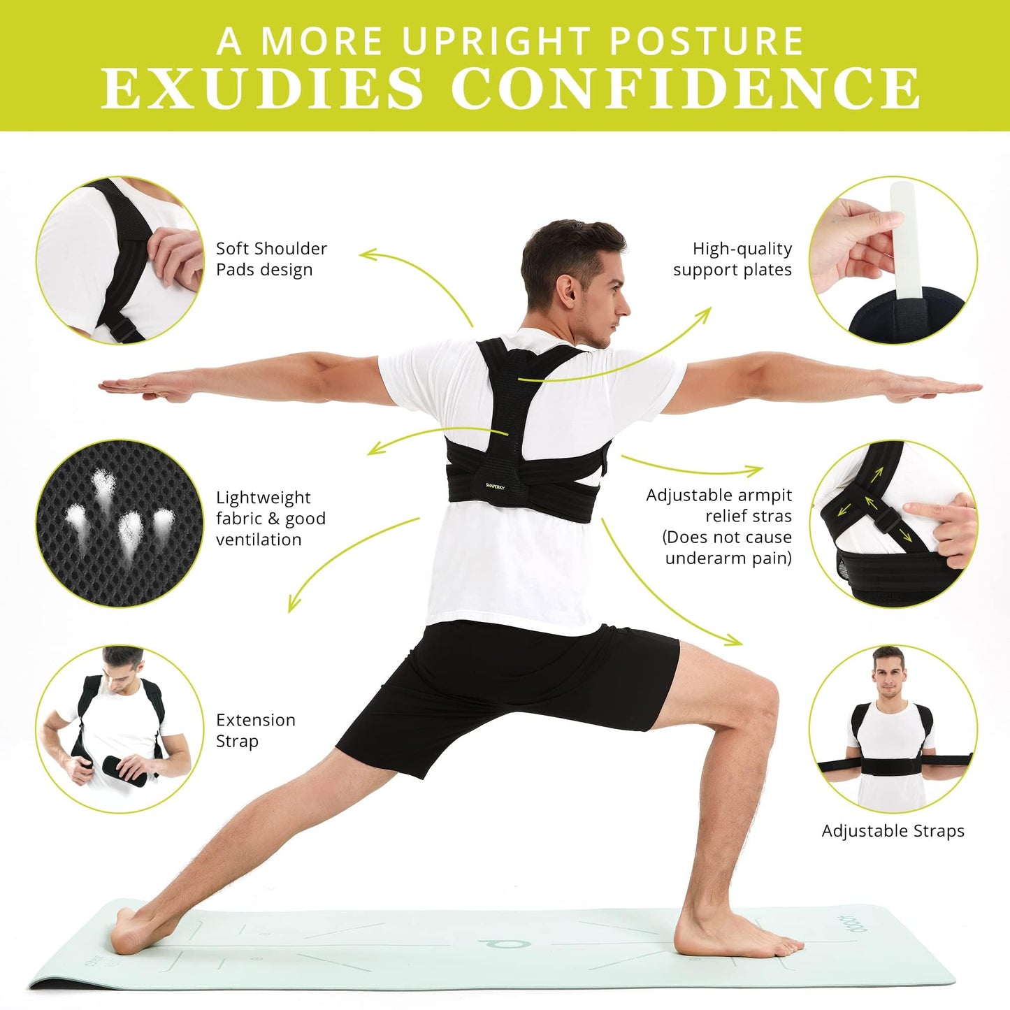 SHAPERKY Posture Corrector for Women and Men, Adjustable Upper Back Brace for Posture Hunchback Support and Providing Pain Relief from Neck, Shoulder, and Upper Back (1, Large/X-Large)