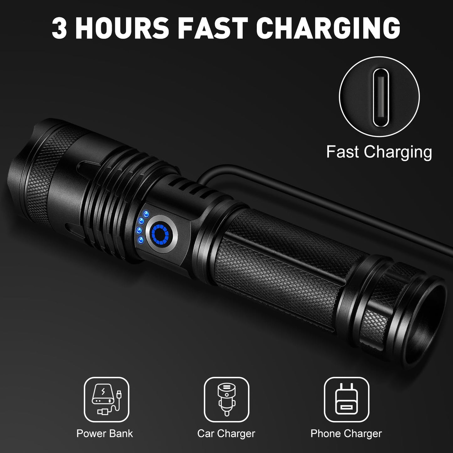 Sigoobal Flashlights High Lumens, 99,000 Lumens LED Flashlight Rechargeable, 5 Modes, Adjustable Beam & 12H Running Time, Powerful and Bright Flash Light for Home/Camping, IPX6 Waterproof