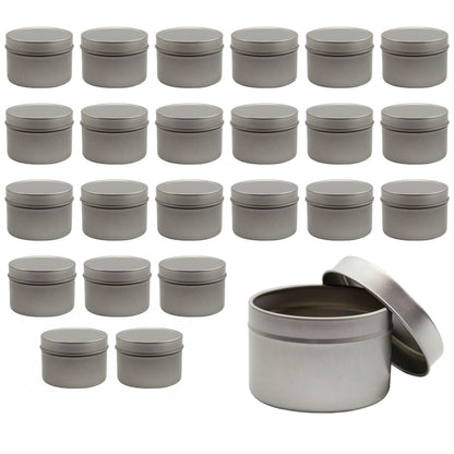 Cornucopia Brands 4-Ounce Metal Tins/Candle Tins (24-Pack); Round Containers w/Slip-On Lids for Party Favors, Candle Making, Spices, Gifts