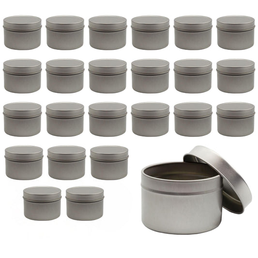 Cornucopia Brands 4-Ounce Metal Tins/Candle Tins (24-Pack); Round Containers w/Slip-On Lids for Party Favors, Candle Making, Spices, Gifts