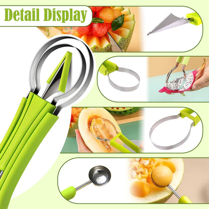 Suuker Melon Baller Scoop Set,4 In 1 fruit cutters shapes, watermelon scooper fruit scooper and baller, fruit carving tools（Green）