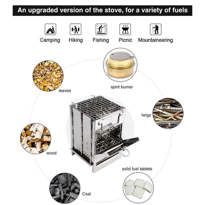 REDCAMP Wood Burning Folding Camp Stove Stainless Steel Grid, Portable Collapsible Backpacking Stove Survival Rocket Stove for Hiking Outdoor Tent Camping Picnic BBQ, Samll