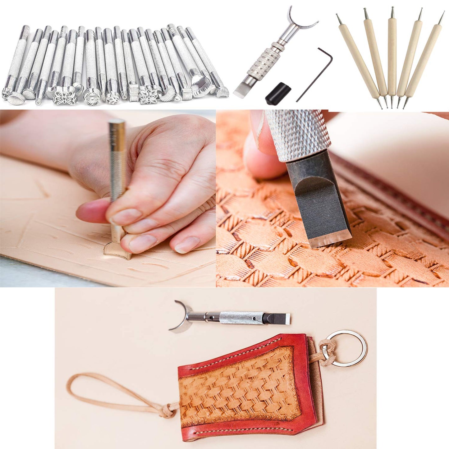 Dorhui Leather Craft Tools Kit, Leather Working Tools and Supplies Leather Craft Stamping Tool Waxed Thread Groover Awl Stitching Punch Hole for Leather Artworks