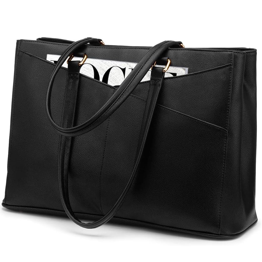 LOVEVOOK Laptop Tote Bag for Women 15.6 Inch Waterproof Leather Computer Bags Business Office Work Briefcase Black