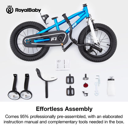 Royalbaby Kids Bike Boys Girls Freestyle BMX Bicycle with Training Wheels Kickstand Gifts for Children Bikes 16 Inch Blue
