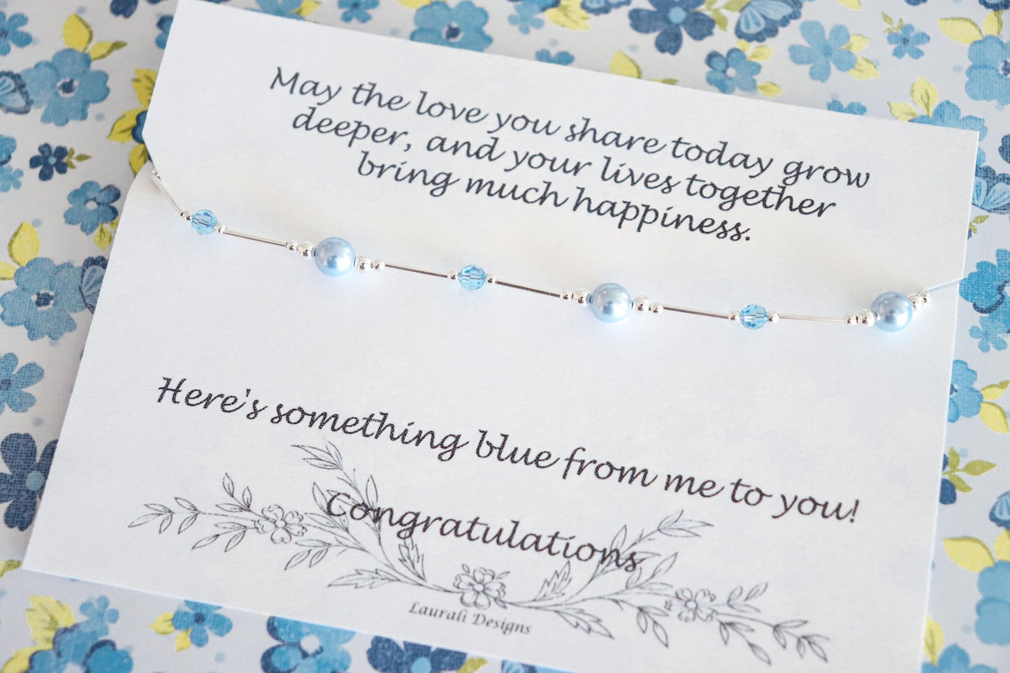 Something Blue Bride Gift Anklet, Sterling Silver and Blue Crystal Pearl and Crystal Wedding (Large 9 1/2" to 11")