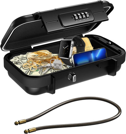 AMIR Portable Safe Box, Combination Security Case LockBox with Code, Waterproof Anti-Theft Mini Travel Safe Box with Removable Chain, Portable Lock Box for Home, Office, Christmas