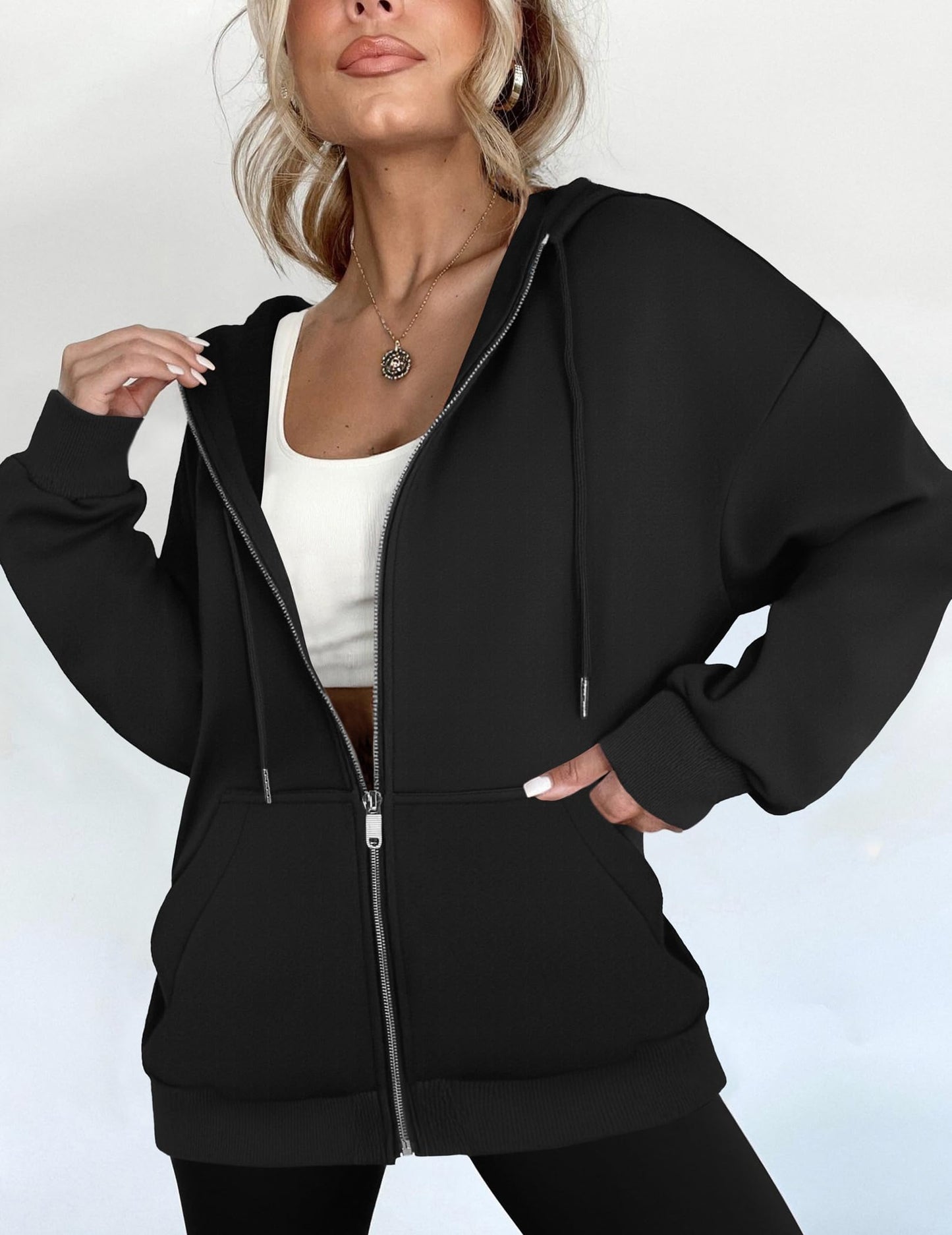 Zeagoo 2025 Hoodies Y2k Fashion Clothing Sweatshirt Women Zip Up Hoodie Fashion Oversized Sweatshirt Black