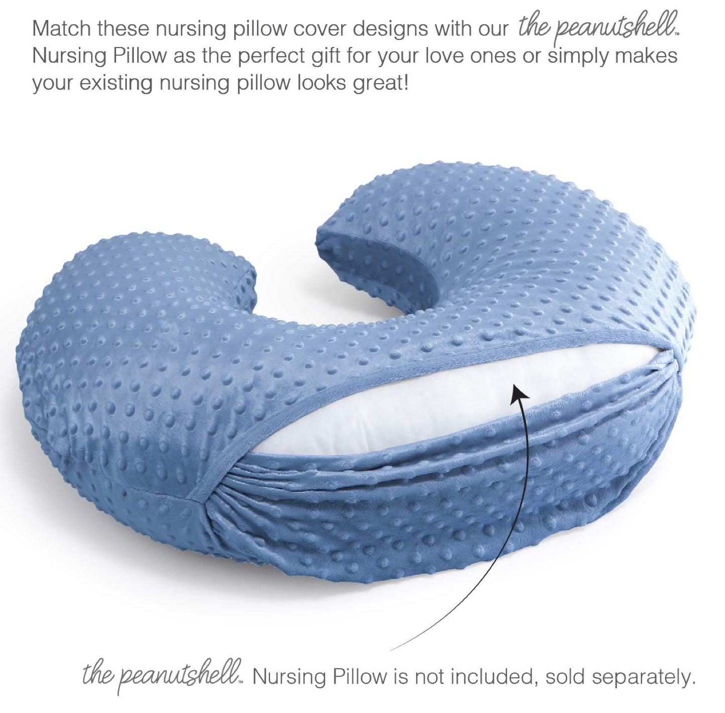 The Peanutshell Nursing Pillow Cover Set of 2 - Soft Newborn Nursing Baby Girl or Boy Pillow Covers, Supportive & Comfortable Breastfeeding, Tummy Time Must Haves, Baby Essentials - Dino & Blue Minky