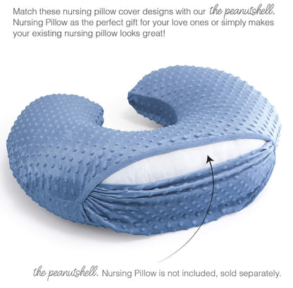 The Peanutshell Nursing Pillow Cover Set of 2 - Soft Newborn Nursing Baby Girl or Boy Pillow Covers, Supportive & Comfortable Breastfeeding, Tummy Time Must Haves, Baby Essentials - Dino & Blue Minky
