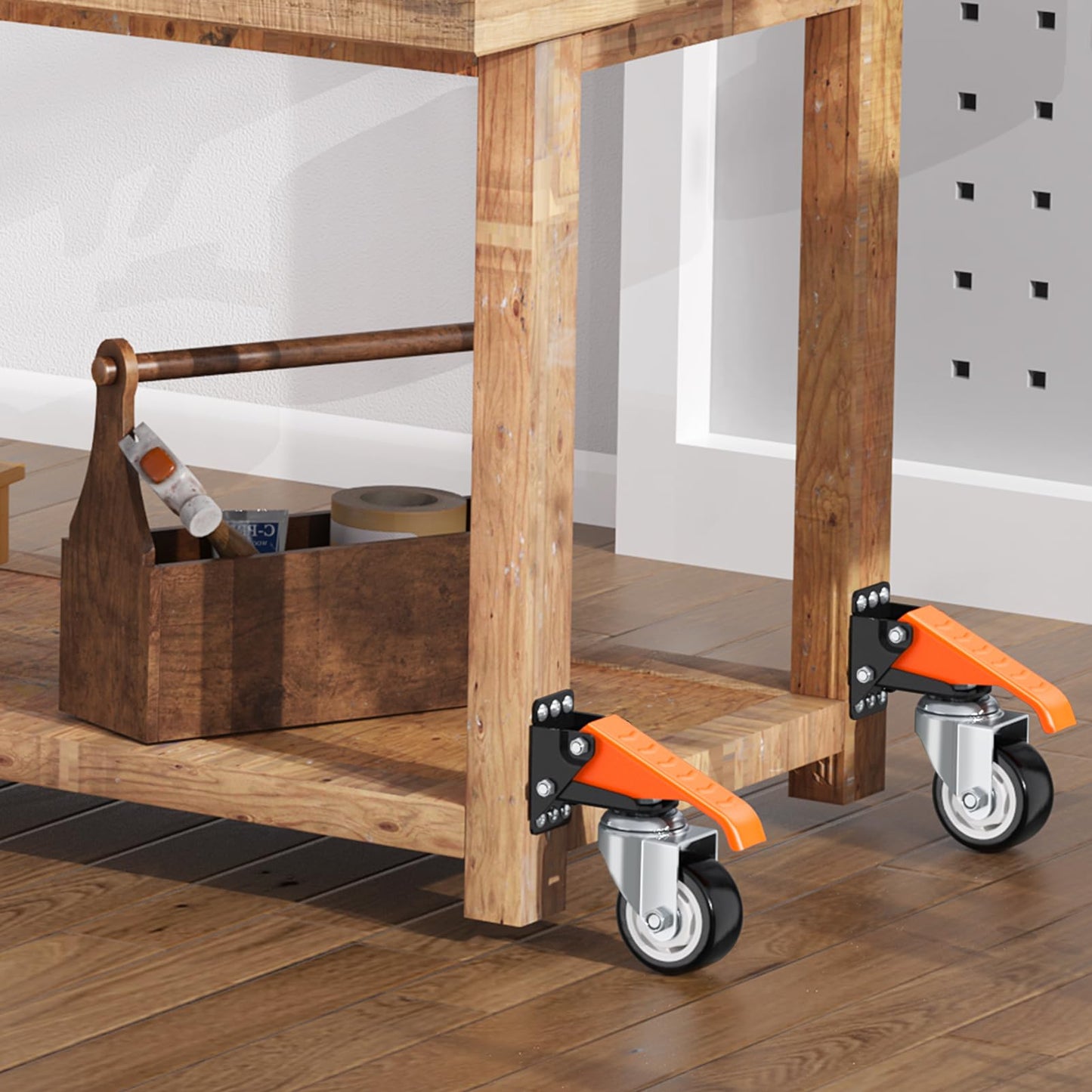 Ronlap Workbench Casters Kit 880 Lbs Capacity, 3" Extra Heavy Duty Retractable Casters 4 Pack, Side Mounted Adjustable Table Stepdown Casters