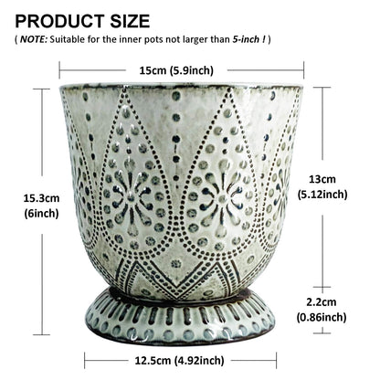 Gepege 6 Inch Beaded Ceramic Planter Set of 2 with Drainage Hole and Saucer for Plants, Indoor-Outdoor Large Round Succulent Orchid Flower Pot (Smoked Gray, Inner-pots not Larger Than 5 Inch)