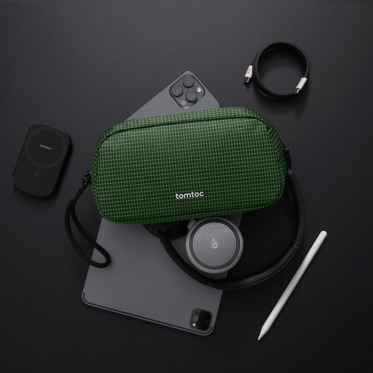 tomtoc Electronics Organizer Travel Case Performance, Water Resistant Bag Cable Tech Pouch Accessories, Carry Storage for Cord, Phone, Cables, Airpods, USB Flash Drive, Daily Items