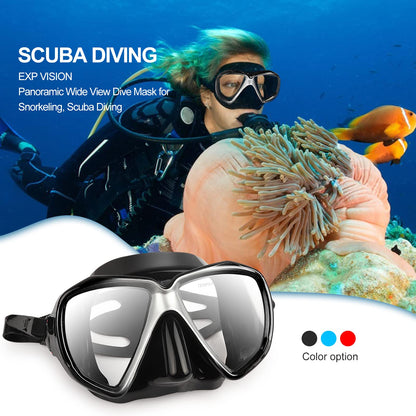 Snorkel Diving Mask Panoramic HD Swim Mask, Anti-Fog Scuba Diving Goggles,Tempered Glass Dive Mask Adult Youth Swim Goggles with Nose Cover for Diving, Snorkeling, Swimming (A-Black)