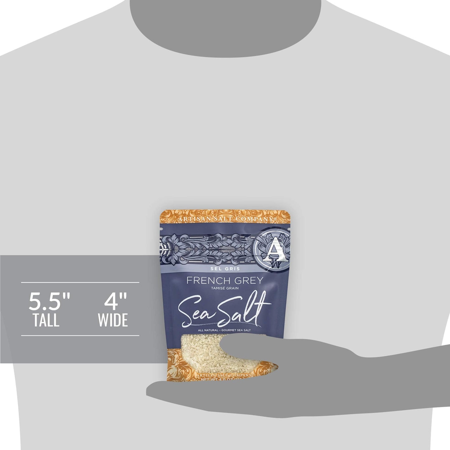Artisan Salt Company Sel Gris French Grey Sea Salt, Tamisé Grain, Zip-Top Pouch, 4 Ounce