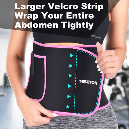 TESETON Plus Size Waist Trainer for Men Women, Waist Trimmer for Men Women, Sweat Belt Plus Size, Wraps for Belly Fat, Sauna Stomach Sweat Band Sport Fitness 01 Black XL