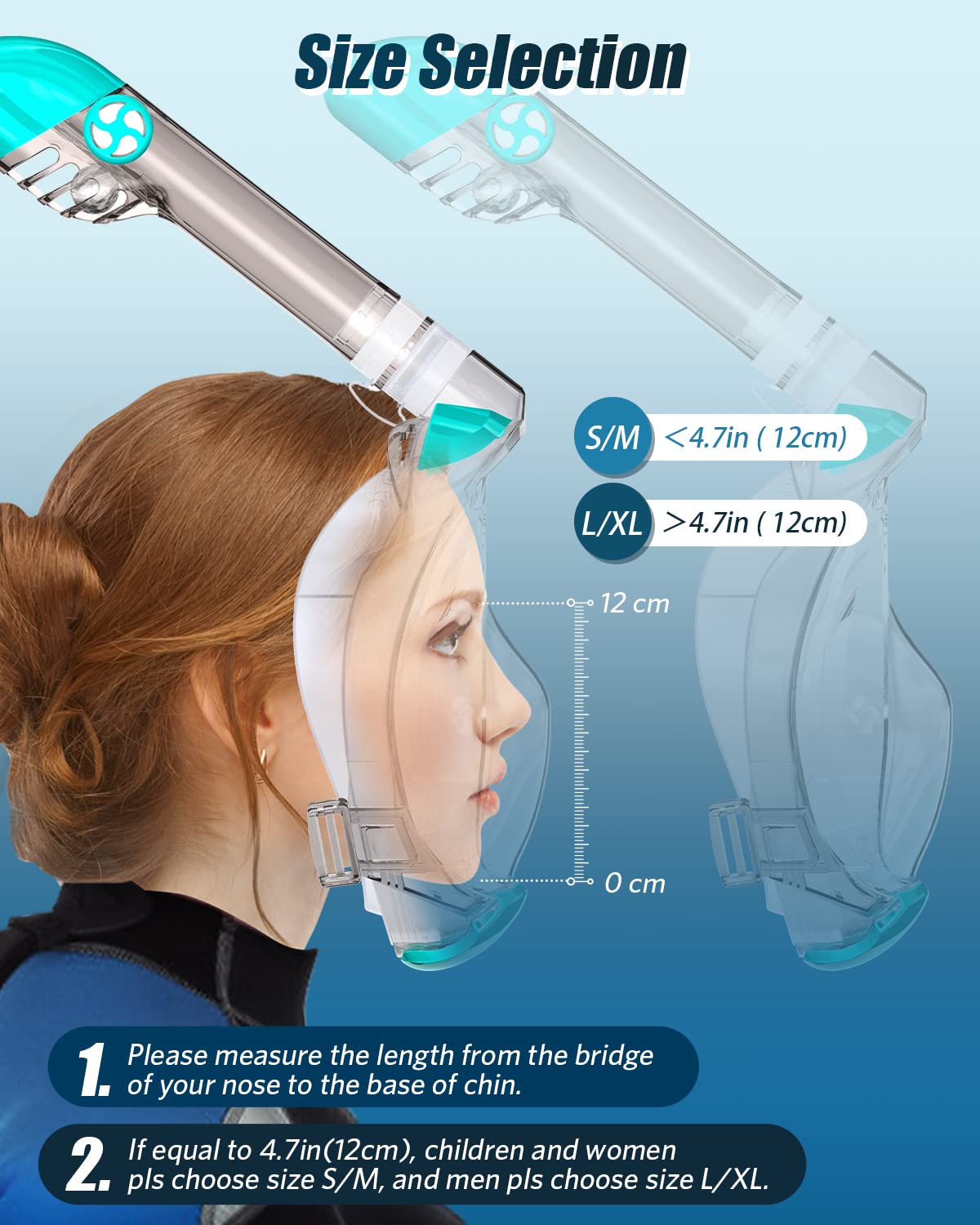 QingSong Full Face Snorkel Mask for Adults, Snorkeling Gear with Camera Mount, 180 Degree Panoramic View Snorkel Set Anti-Fog Anti-Leak