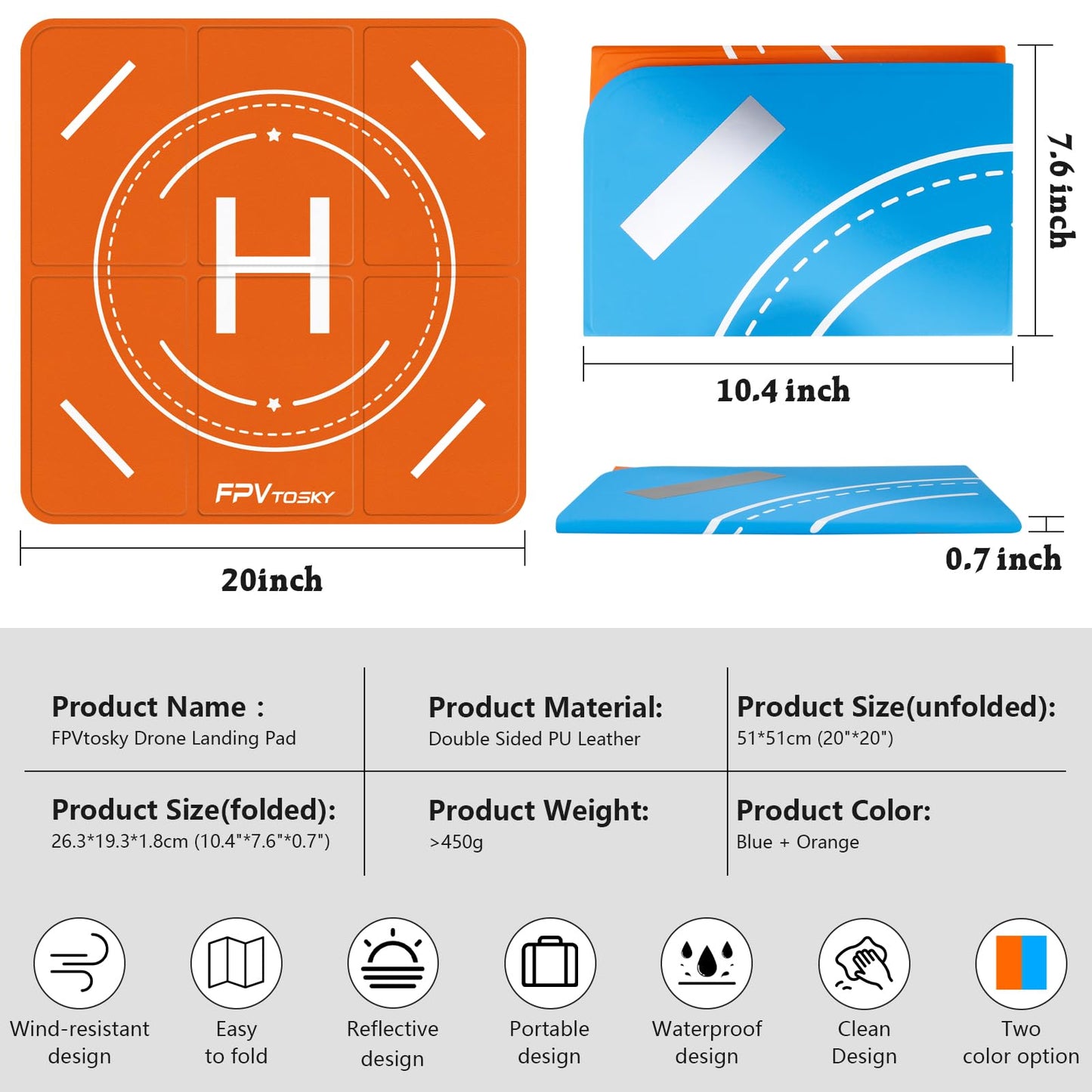 FPVtosky Weighted Drone Landing Pad, Universal 20"(51cm) Fast-fold Double Sided Waterproof Landig Pad Weighted for DJI Mini 3 Pro/Mini 2 /Mini 3/ Mavic 3 / Air 3/Avata/FPV/Phantom Drones etc