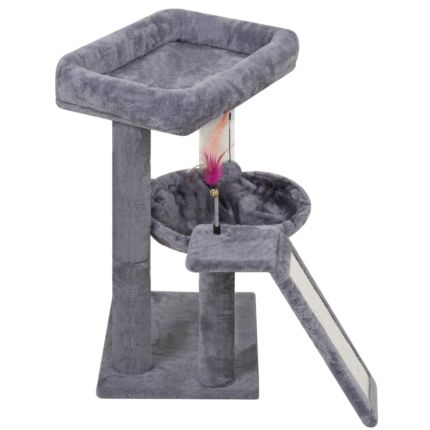 YOUPET Cat Tree with Cat Scratching Post for Indoor Cats, Cat Tower with Scratching Board and Playful Toy Balls, Cat Tree Tower with Cozy Hammock,Grey