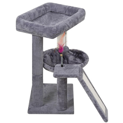 YOUPET Cat Tree with Cat Scratching Post for Indoor Cats, Cat Tower with Scratching Board and Playful Toy Balls, Cat Tree Tower with Cozy Hammock,Grey