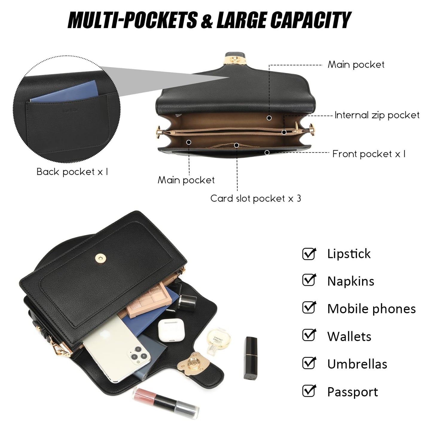 Travistar Women's Faux Leather Satchel Handbag, Small Crossbody Purse with 2 Straps, White (F195-white)