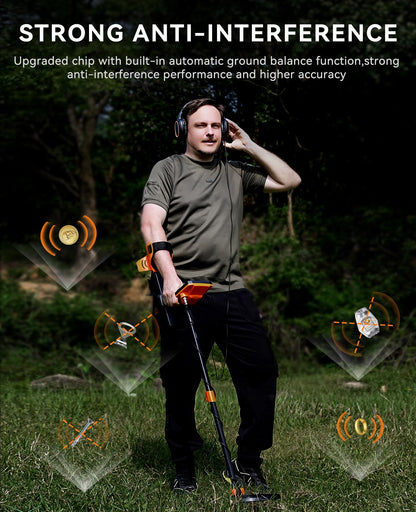 SUNPOW Metal Detector for Adults Professional - Waterproof Higher Accuracy 5 Modes Gold Metal Detector with Strong Anti-Interference, Advanced DSP Chip, 11" Detection Depth - OTMD09