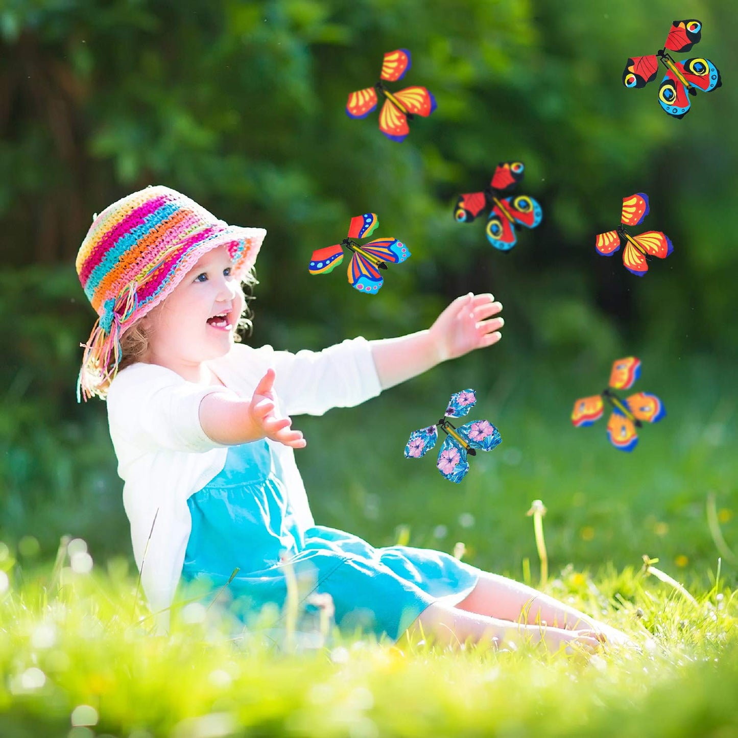 Sumind 5 Pcs Butterfly Wind up Magic Flying Butterfly Cards Surprise Insert Fly Toys Rubber Band Butterflies Toys for Explosion Box Colorful Bookmark Gifts