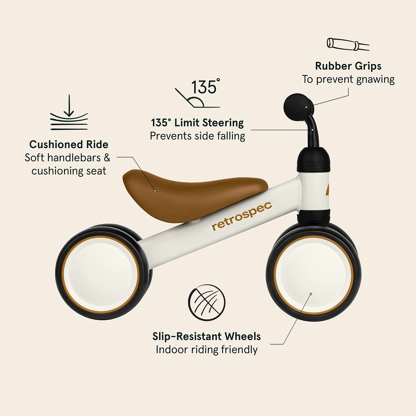 Retrospec Cricket Baby Walker Balance Bike with 4 Wheels for Ages 12-24 Months - Baby Toys & Toddler Toys for 1 Year Olds - Ride On Bicycle - Boys & Girls