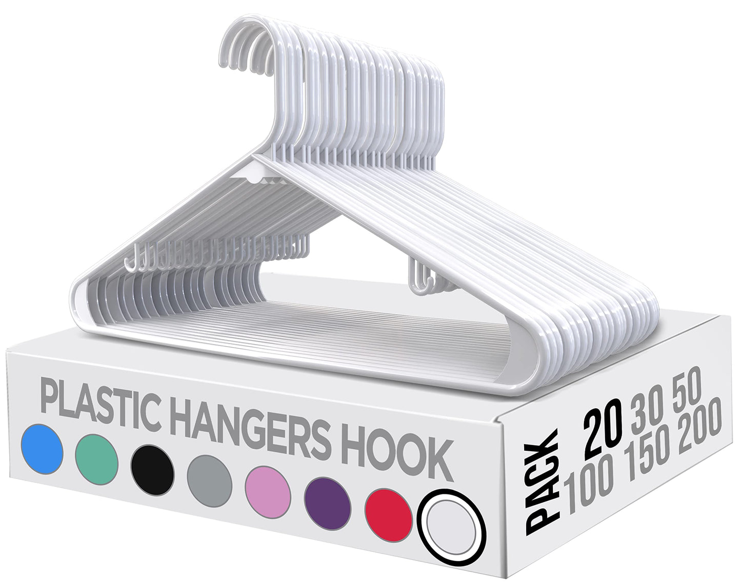 Utopia Home Plastic Hangers 20 Pack - Clothes Hanger with Hooks - Durable & Space Saving (White)