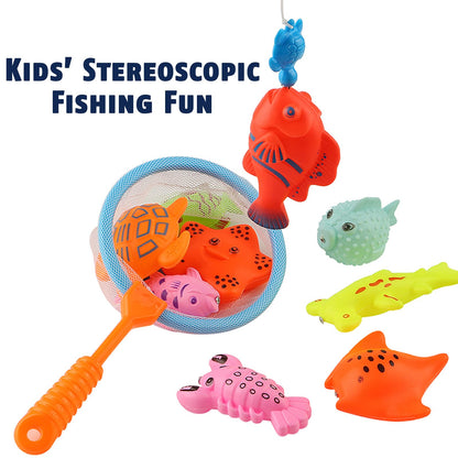 CozyBomB™ Kids Fishing Bath Toys Game | Magnetic Floating Toy Magnet Pole Rod Net, Plastic Floating Fish Toddler Pool Education Teaching and Learning Colors Birthday Age 3 4 5 6 Year