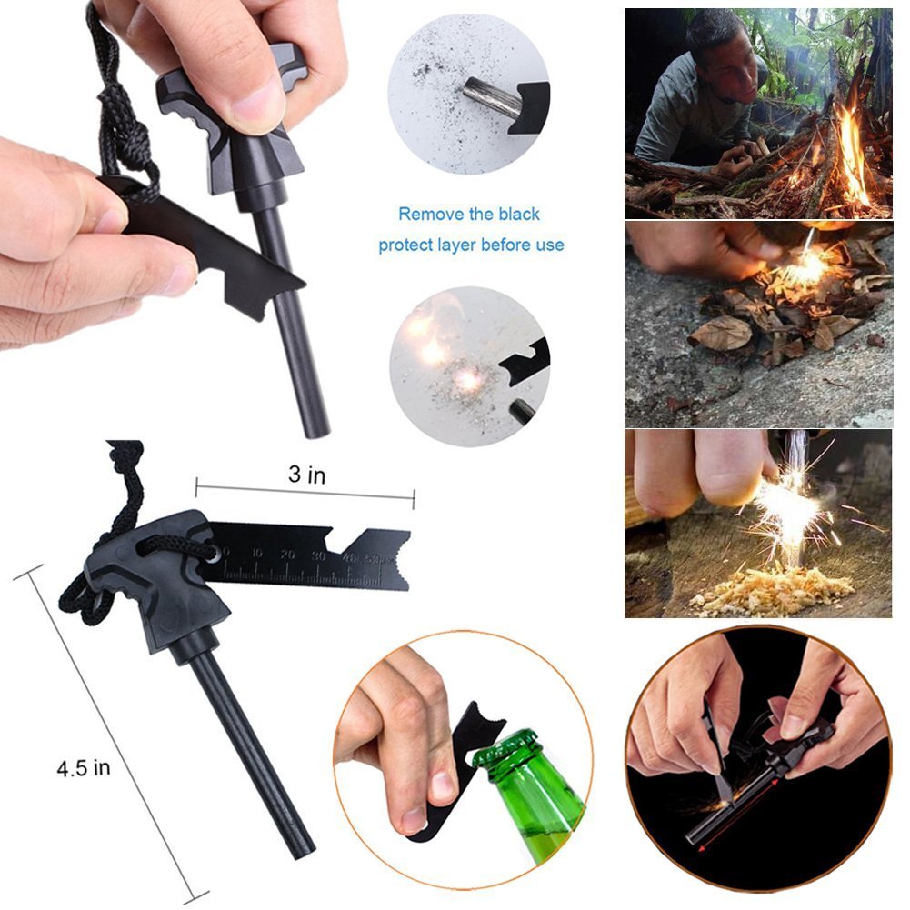 XUANLAN Emergency Survival Kit 13 in 1, Outdoor Survival Gear Tool with Survival Bracelet, Fire Starter, Whistle, Wood Cutter, Water Bottle Clip, Pen (Survival Kit 2)