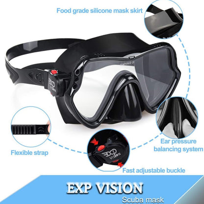 Snorkel Diving Mask, Professional Snorkeling Mask Gear, Ultra Clear Lens with Wide View Tempered Glass Goggles,Anti Leakage Scuba Mask, Silicone Swimming Goggles Mask for Adults, 3 Color (Black)