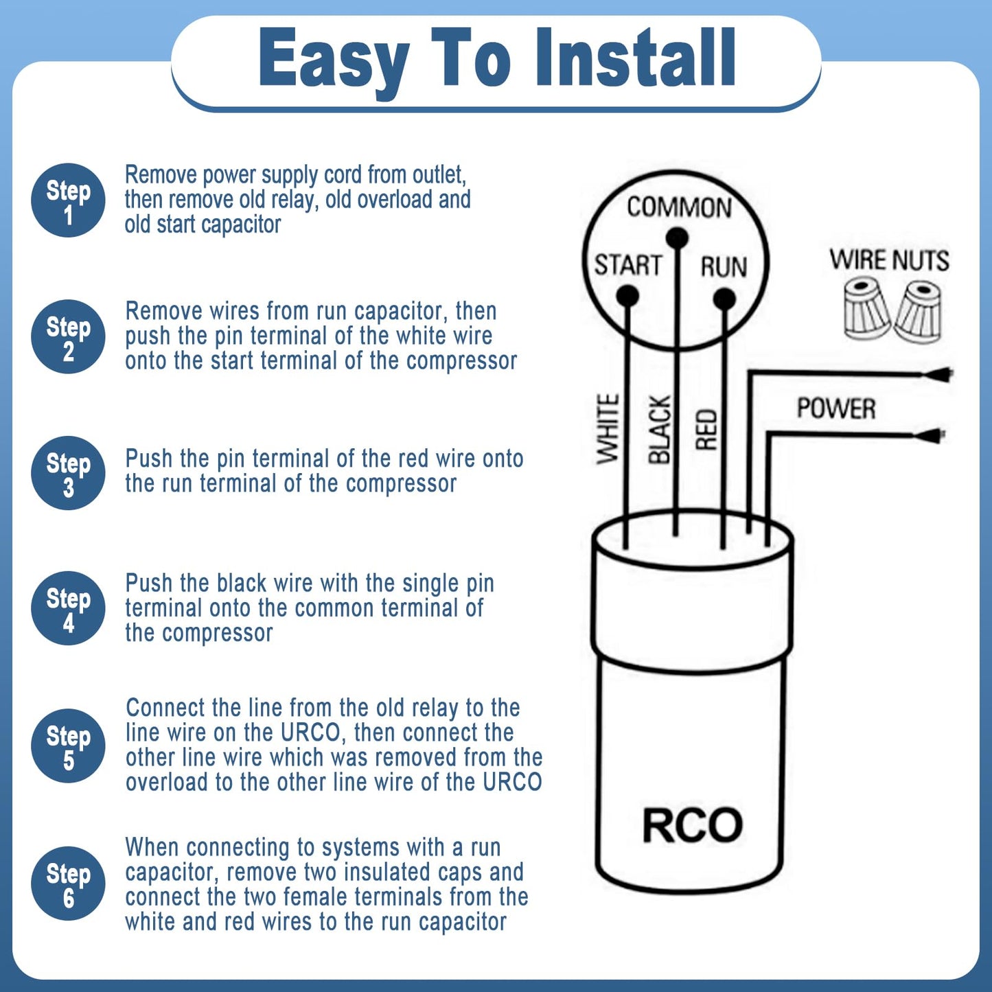 Wadoy RCO410 3 in 1 Compressor Hard Start Capacitor Kit For Refrigerators & Freezers 1/4-1/3 H.P. 115VAC