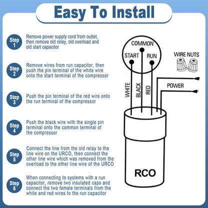 Wadoy RCO410 3 in 1 Compressor Hard Start Capacitor Kit For Refrigerators & Freezers 1/4-1/3 H.P. 115VAC