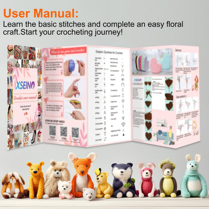 XSEINO Crochet Kit with Crochet Hooks Yarn Set - Premium Bundle Includes 40 Colors Crochet Yarn Balls, Crochet Kit, Accessories Kit, Crochet Bag and Lot More - Starter Pack for Kids Adults