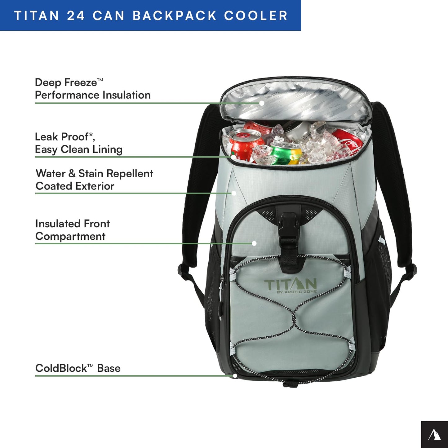 Titan Deep Freeze Backpack Cooler 24 Can Cooler Bag Insulation, Seagrass
