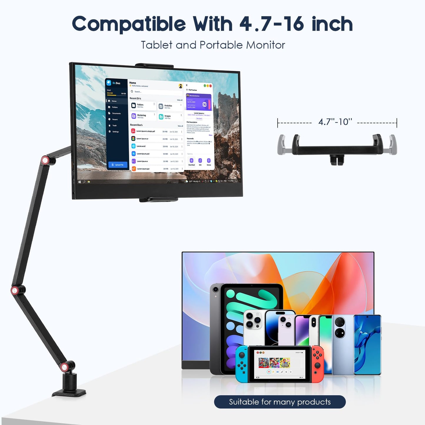 Purboah Tablet Stand Holder for ipad,Portable Monitor Stand Holder 15.6'',16'',Desk Mount with 360°Rotate Base,Fits for 4.7-16" Phone,Kindle,Fire HD,Nintendo Switch